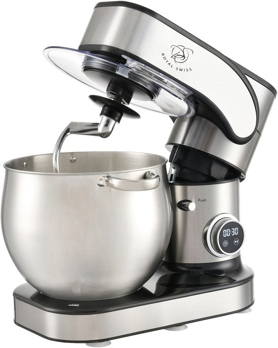 Royal Swiss Keukenmachine 12L – Mixer met Mengkom RVS – Planetaire Mixer 2000W – Deegkneder – Keukenmixer met Garde  Klopper(Zwart/Zilver)