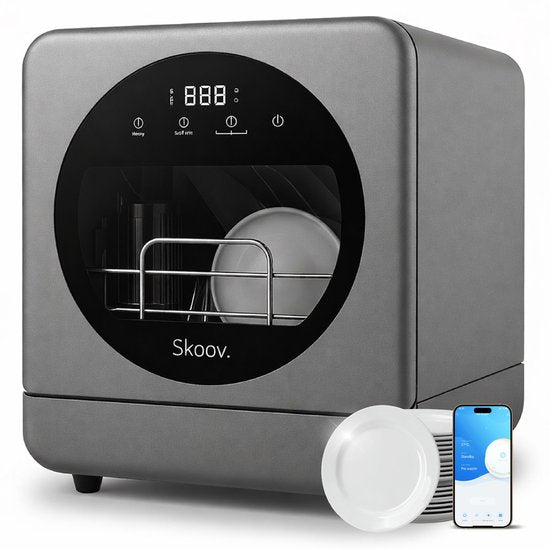 Skoov Mini Vaatwasser met waterreservoir - 3 couverts - 6 wasprogramma's - 45cm - Kleine smalle vrijstaande afwasmachine - Camping - Wit(Grijs)