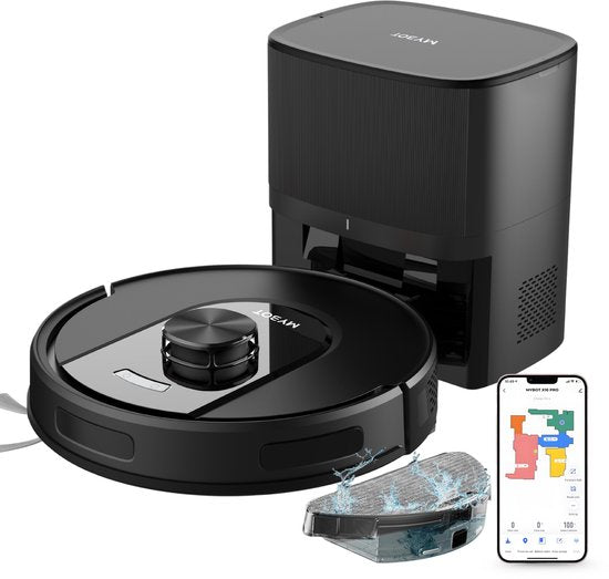 MYBOT X10 PRO - Robotstofzuiger Met Dweilfunctie - 6000PA Zuigkracht - Ideaal voor Huisdierharen – Laad-  Leegstation – LiDAR Navigatie