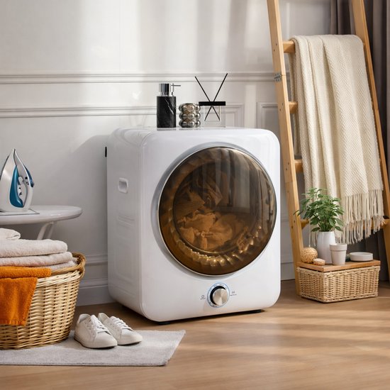 OKWISH Wasdroger – Compact En Stil Drogen – Wandmontage Of Vloerplaatsing – 8 Programma’s – 3 Kg – ABS En Staal – Wit