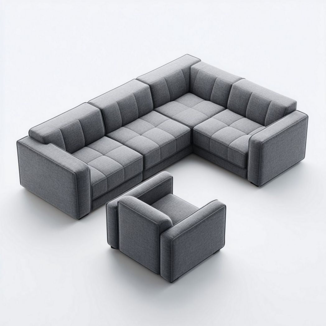 Hoekbank van stof voor de woonkamer met bijpassende fauteuil - 240 x 150 x 90