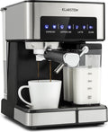 Klarstein Koffiemachine Espresso Pistonmachine met Melkopschuimer, 1,8 L Mini Espressomachine met Piston, 20 Bar RVS Compact, Melkreservoir, 1350 W Koffiemachine voor Gemalen Koffie - Stoompijpje Touch LED - Coffee Machine
