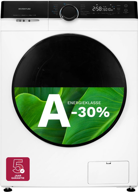 Inventum VWM1010B - Wasmachine - 10kg - 14 programma's - 1400 toeren - Energieklasse A-30% - Steam Clean - Stil: 72 dB - Zwart(Wit/zwart)