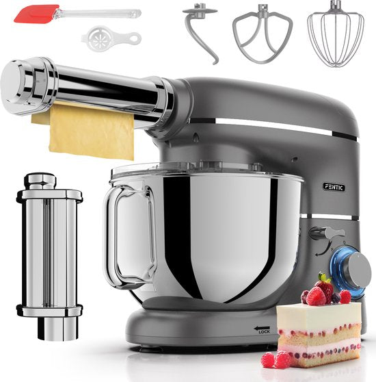 Fentic Keukenmachine - 2000W - Keukenrobot - Incl. Pastaroller en extra accessoires - 6,2L Mengkom - Foodprocessor - Pastamachine - Zwart(Mat antraciet)