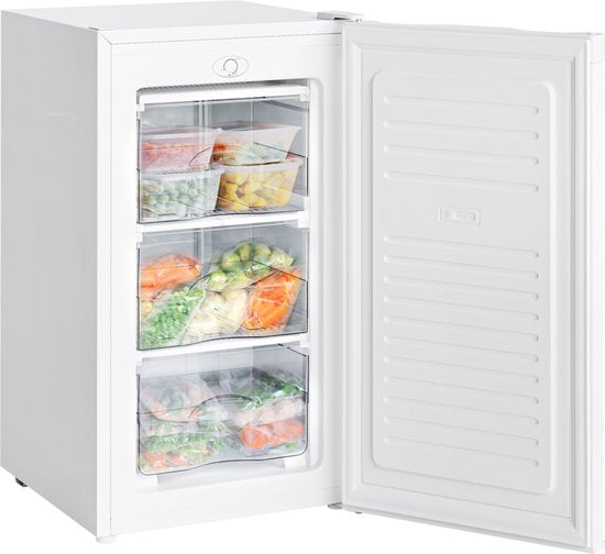 KitchenBrothers Vriezer - 64L - Diepvriezer - Compact Tafelmodel - 3 Vrieslades - Diepvrieskast - Vrijstaand - Zwart(Wit)