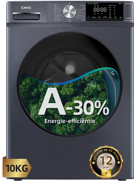 CHiQ CFL100-14586IM3XA - Wasmachine - 10 KG - Space Pro - A-30% - 16 programma's - AI Smart - Stoomwassen  Quick Wash - 12 jaar garantie op motor(Grijs)