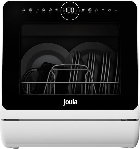 Joula Mini Vaatwasser met Waterreservoir - 8 Wasprogramma's - 5 Couverts - Kleine Smalle Vrijstaande Afwasmachine - Camping - Zwart(Wit)