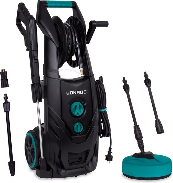 VONROC PRO Hogedrukreiniger V25-2 – 2500W – 195 bar – 468 l/h – Duurzame inductiemotor – Incl. 8m slang, slanghaspel, terrasreiniger, reinigingstank en meer
