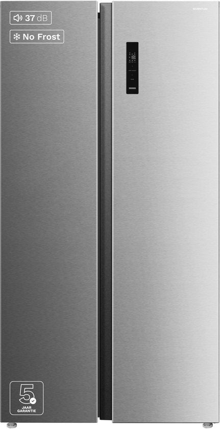 Inventum SKV0178R No Frost energiezuinige Amerikaanse koelkast - 555 liter - Digitaal led-display - IJsblokjesmaker - Stil: 37 dB Superkoelen - Supervriezen - 2 deuren - Energielabel D - RVS(RVS)