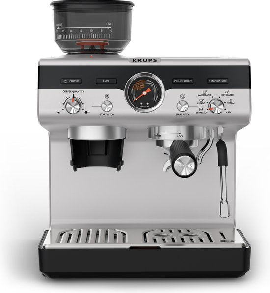 Krups Precision XP801T10 - Pistonmachine - Ingebouwde bonenmaler - 3,5L Waterreservoir - RVS
